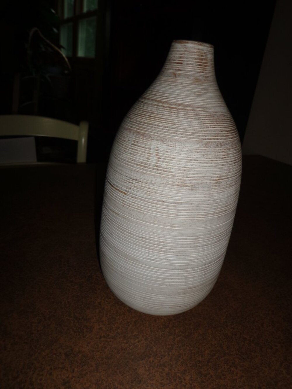 NATE BERKUS Pottery Vase Rings Washed White/Brownish 12" Tall